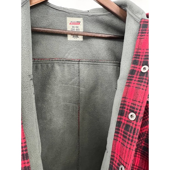 Dickies Flannel Fleece Jacket Red Plaid Hooded Shacket Men's Size M 38/40 - Picture 5 of 8